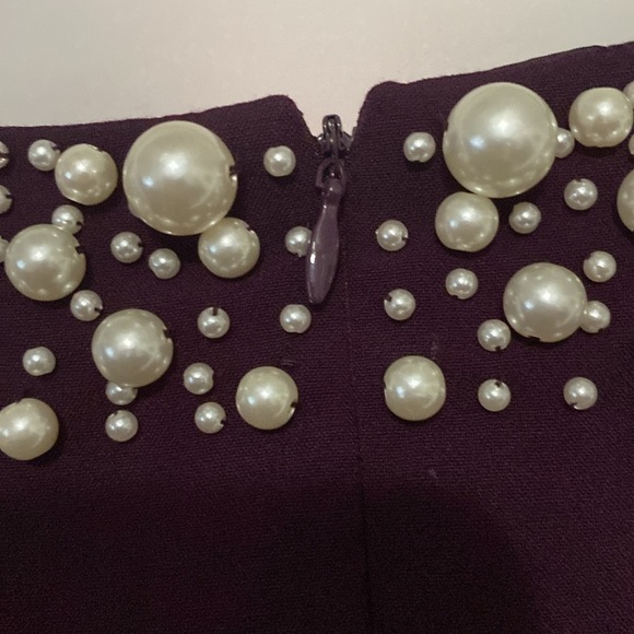 Calvin Klein Deep Purple Dress Embellished FAUX PEARL Neckline WOMENS SIZE 14 - Picture 7 of 13